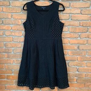 Lands' End Dress‎ womens 12 Petite Black Eyelet Cotton Fit & Flare Sleeveless